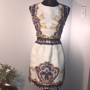 Unique dress with blue and gold color